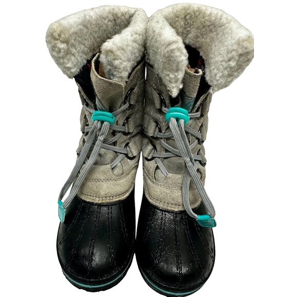 Magellan Girls Snowboot Suede/ Faux Fur Gray‎ Glitter Boot 3M Insulated sz 1 - Picture 3 of 14